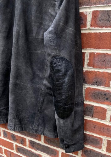 All Saints Mens SURVEY Leather Blazer Jacket XL Grey Brown Biker Bomber Suede - Picture 7 of 11