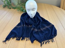 Embroidered Scarf Navy Blue Embroidered Shawl with Floral Embroidery 76x17