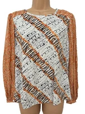WHITE STUFF XS/8 ‘Molly Print Top’ Ivory/Orange