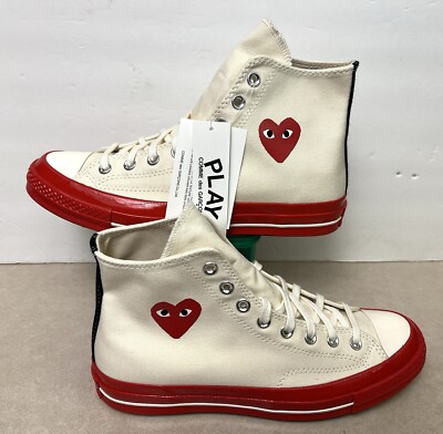 New - Converse CTAS x Comme des Garçons PLAY Beige Canvas Hi Top Sneakers M9/W11
