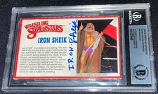 THE IRON SHEIK SIGNED WWF 1984 LJN BIO CARD BECKETT AUTO GRADE PERFECT 10 WWE 68