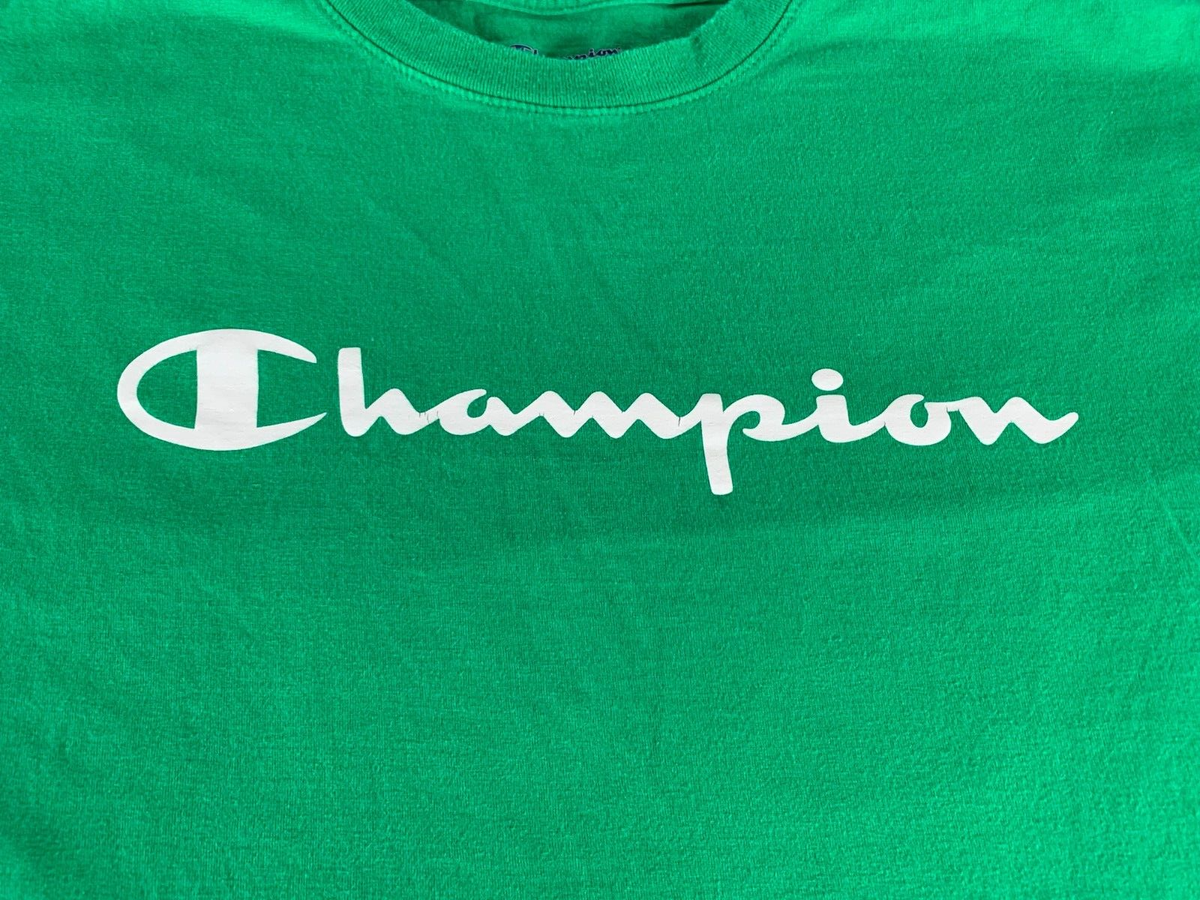 Champion T-Shirt Men Size L Green Made In USA Logo Print 90