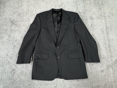 Vintage Burberrys Suit Jacket Mens 44 R Black Wool Pinstriped Designer USA