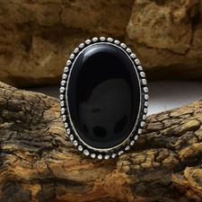 Startling Black Onyx Gemstone 925 Sterling Silver Handmade Ring All Size CY-13