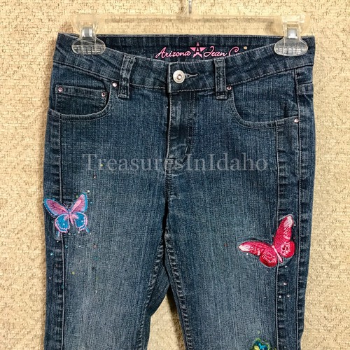 Y2K Vintage Arizona Girls Jeans Blue Denim Flare Embroidered Butterfly 24"waist - Picture 3 of 9
