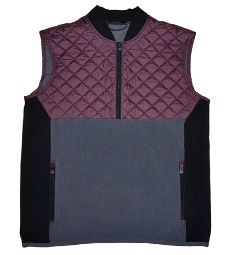 Men's GREYSON Burgundy Quilted & Gray Stretch Pull-Over Athletic Vest MEDIUM