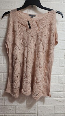 Womens Cold Shoulder Short Sleeve Open Weave Sweater Size M 