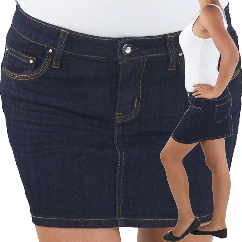 Damen Jeans Minirock Mini Rock Jeansrock Sommerrock Hüftrock Stretch Sommerrock - Bild 2 von 4