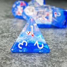 Sage's Familiars- Red Fish in Ocean Familiar Resin Polyhedral Dice Set | RPG DND