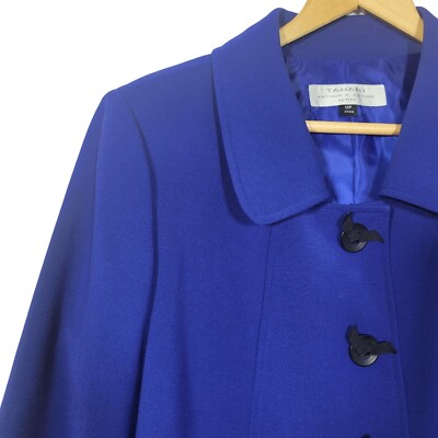 Tahari Arthur Levine Royal Blue Button Bow Detail, Long Coat Jacket Size  12P