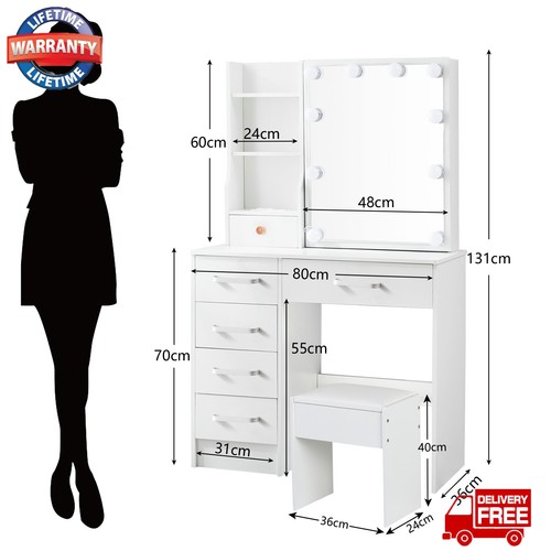 Morden Dressing Table Vanity Makeup Desk w/ 6 Drawers Sliding Mirror For Bedroom - Picture 10 of 13