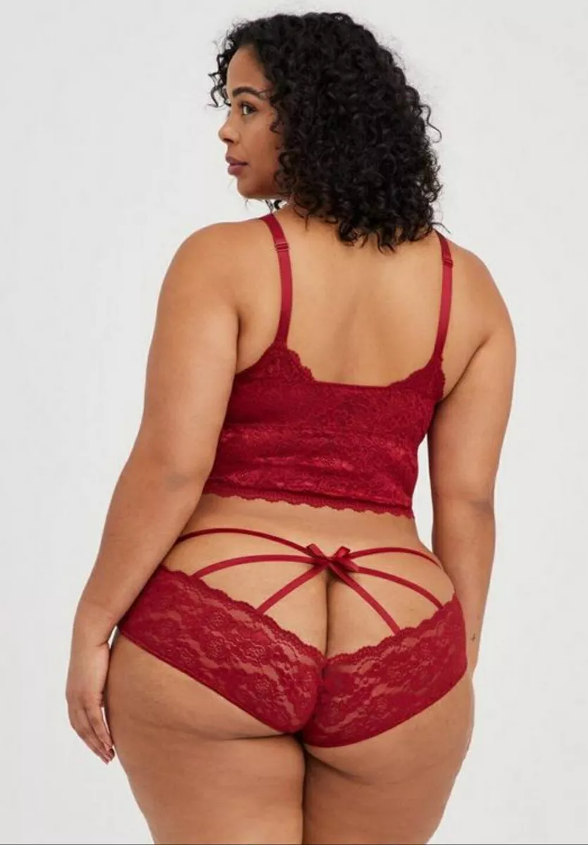 Torrid Sexy Lipstick Red Lace Bralette & Caged Panty SET Plus Size 1X,  14/16