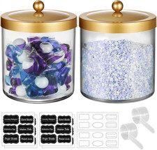 50 Oz Laundry Pods Container Clear Container W/Stainless Steel Lid,Gold,2Pc  Pl