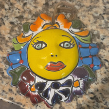 Hand-Painted Ceramic Sun Face Wall Plaque, Multicolor Folk Art "Free Me "