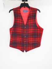 Vintage Pendleton Wool Vest Mens 40 Red Tartan waistcoat Plaid Goldtone Buttons