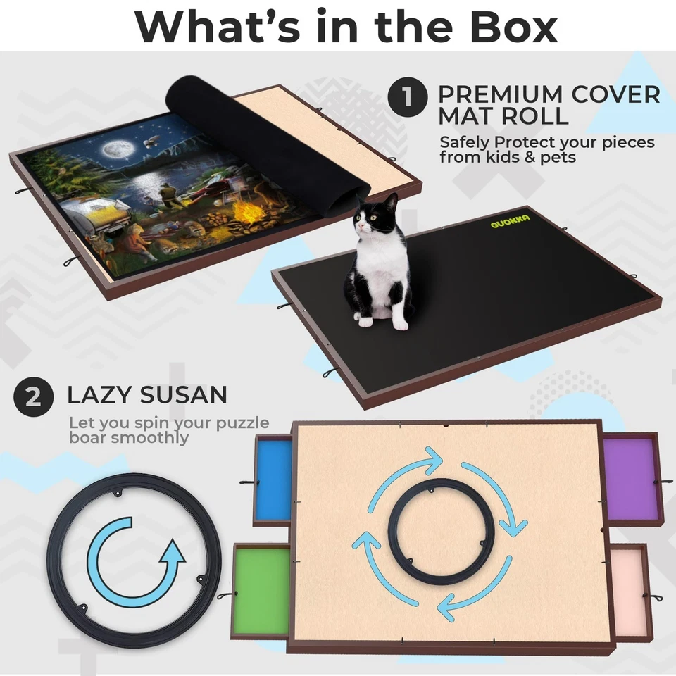 Spinning Jigsaw Puzzle Board Table with 4 Drawers, Felt Surface & Cover XL - Image 2 of 4