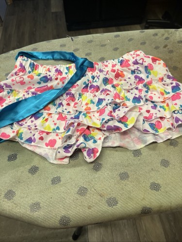 JUSTICE GIRL 10 BRIGHT Colorful Hearts RUFFLE TIERED SKIRT SKORT ELASTIC WAIST