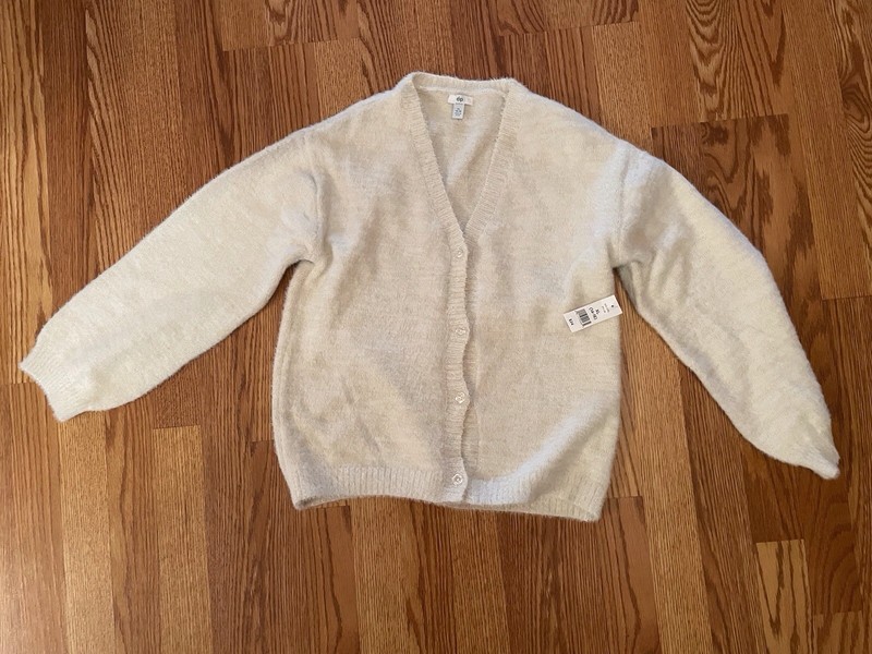 dip Girls XL (14-16) Ivory Knit Cardigan Sweater Button Front Nylon Metallic