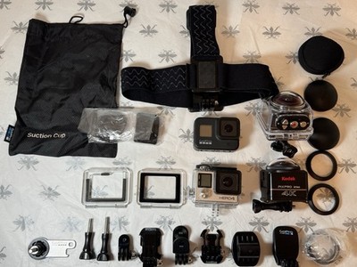 Action Camera Lot (X4) w/ Extras /GoPro Hero8 Hero4 / Kodak PixPro SP 360 4K VR