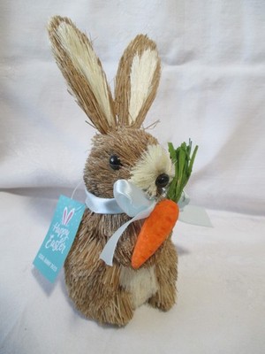 Natural Sisal BUNNY RABBIT Holding Carrot Figure~Easter~Spring Decor~8'' high