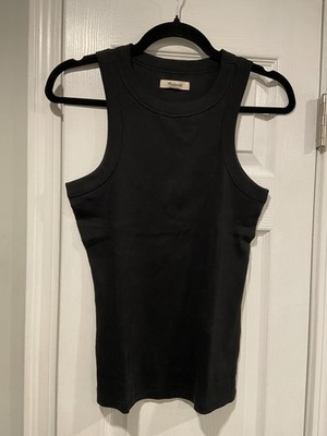 NWOT Madewell Size S Black Ribbed Supima Cotton Racerback Tank Top Stretch Basic