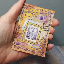 ACEO Original Mixed Media Postage Stamp NATO Abstract Art Painting - AMBER K