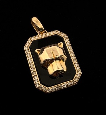 Effy 14k Gelbgold Onyx & Diamant Panther Anhänger 6,8g