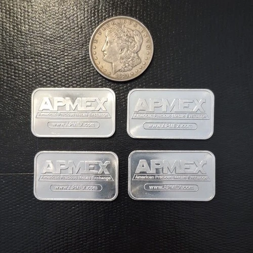APMEX 4x 1 oz Silver Bars .999 Fine, 4 oz Total Silver with 1921 Morgan Dollar
