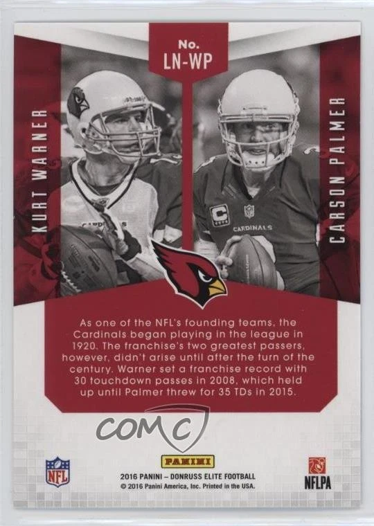 2016 Donruss Elite Lineage Green Kurt Warner Carson Palmer #LN-WP HOF - Image 2 of 2