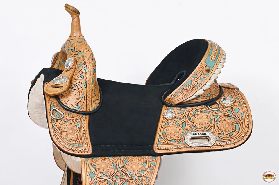 Silla de montar de caballo sin árboles para niños Hilason barril de cuero americano occidental | para caballos Foto 4 de 4