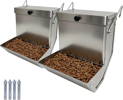 Rabbit Feeder - Small Animal Stainless Steel Gravity Feeding Trough with Lid
