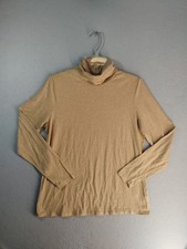 Lands End Womens Top Large 14 16 Brown Shaped Fit Turtleneck Long Sleeve Solid