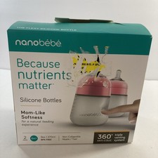 Nanobebe silicone bottles 2 pack 9oz/270ml BPA Free 360  anti-colic 0m pink