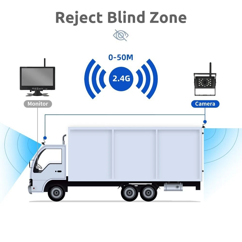 12V-24V Wireless 7" Car Monitor Rear View Camera Truck Bus RV Trailer Rear Image - Image 2 of 4