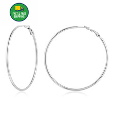 Big Silver Hoop Earrings for Women 60mm Stainless Steel 60mm,