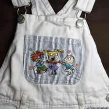 New 1996 Vintage Rugrats Nickelodeon Denim Overalls Kids Size M 7/8 100 Cotton