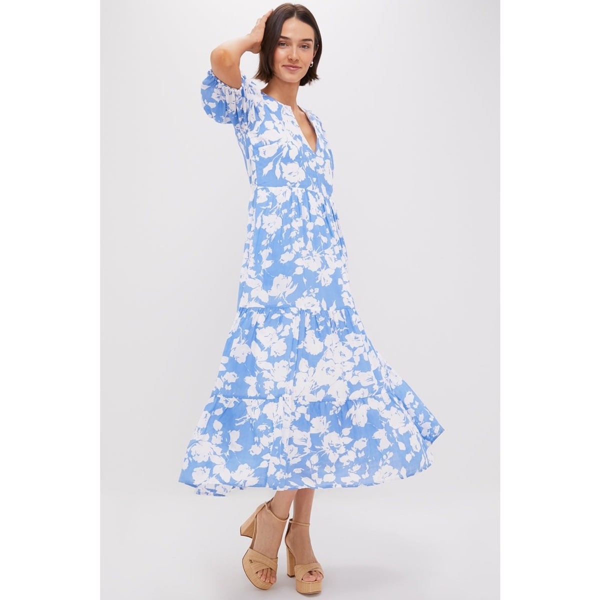 chinese dress ladies Hyacinth House Size L Blue Floral Dress  Chic Consignment LLC