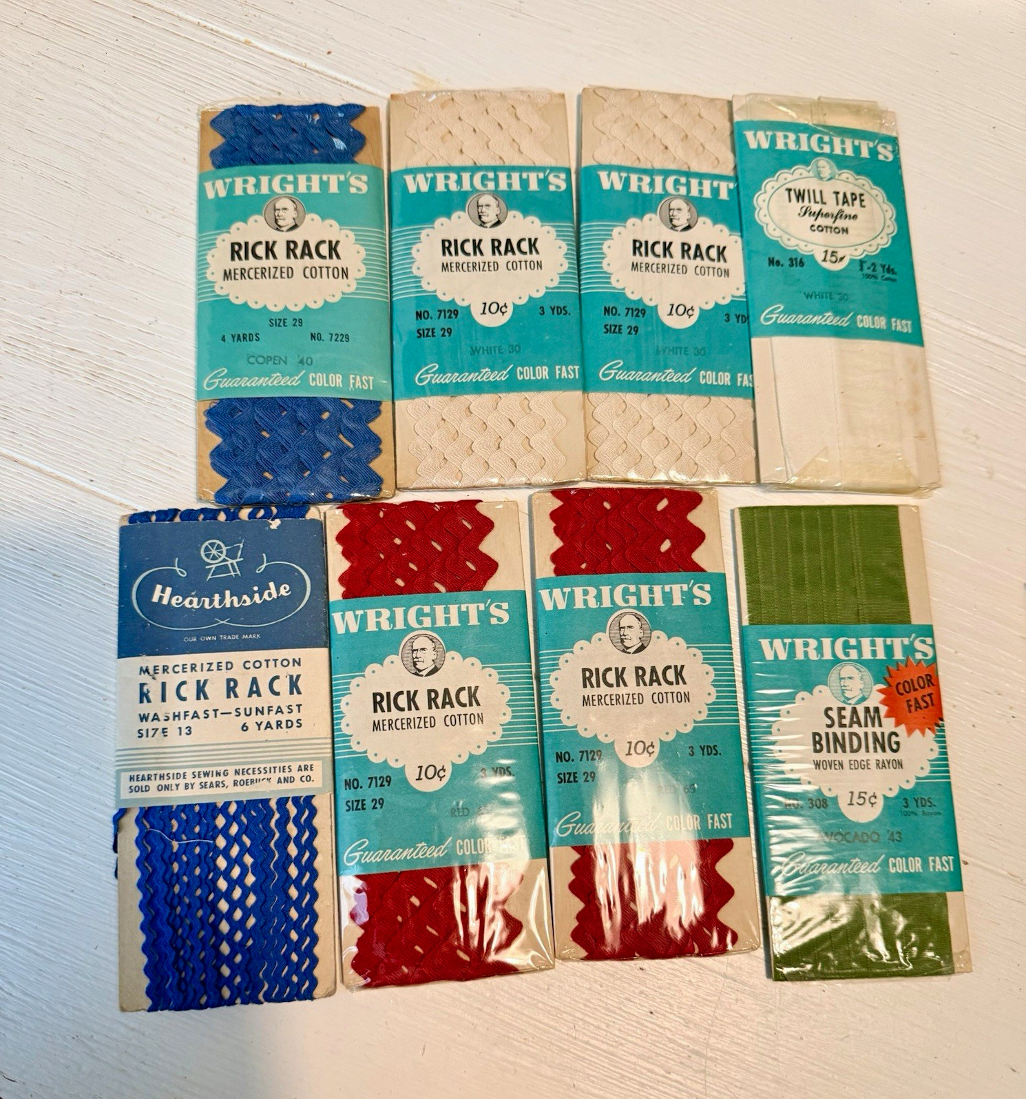 Wright’s Mercerized Cotton Rick Rack Trim Lot, Colorfast Multicolor 3-4 yd. Lot