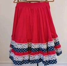Vtg Twirlerz Size L Square Dance Circle Skirt Red White  Blue Patriotic USA
