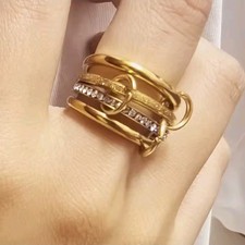 SZ 9 Stacked 4 18K Gold Plated Ring Interlocking With 1 Silver CZ Ring