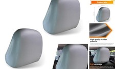 2 PCS Cars Headrest Covers, Waterproof Full Wrap Leather Seat 2PCS M Gray
