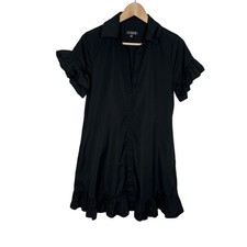 J. Crew Short Sleeve Shirt Dress Womens XS Black Ruffle Pockets Cotton Preppy