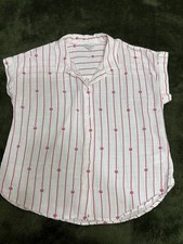 Lucky Brand Women's M Striped SS Shirt Pink White Cotton Viscose Soft Light