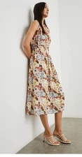 Rails Amelia Woodblock Floral Midi Dress, Womens Size S Tiered Lined Fairy 2458