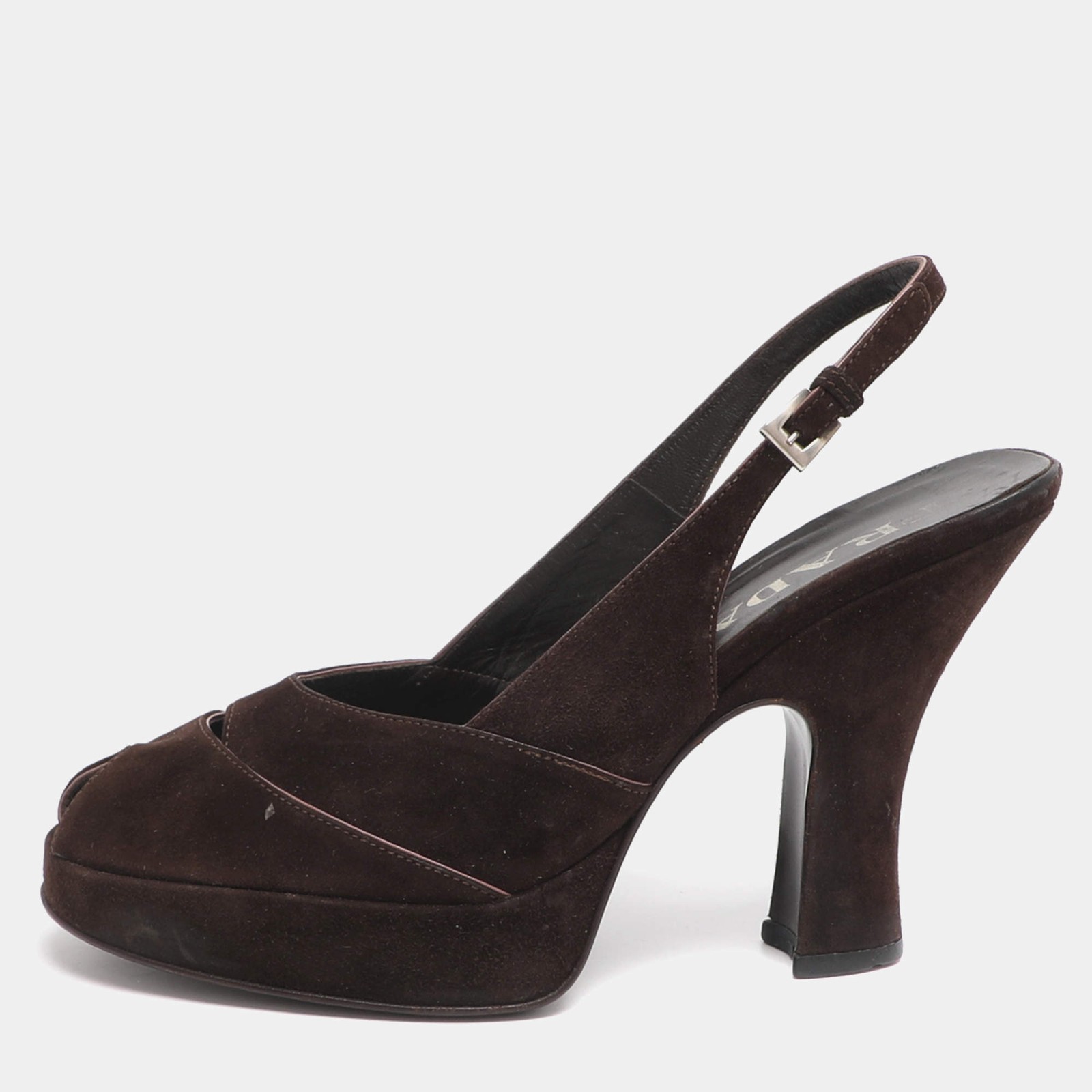 Prada Size 37 Brown Suede Slingback Pumps