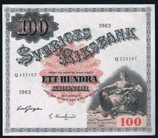 SWEDEN - 100 KRONOR 1963 UNC P 48e