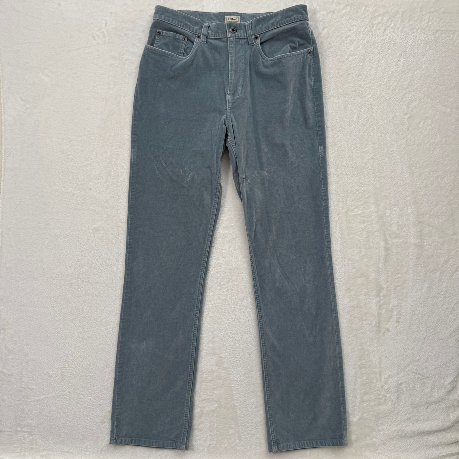 LL Bean Corduroy Pants Womens 10 Tall Blue Grey Straight Leg Stretch 5-Pocket