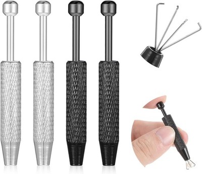 4 PCS Mini Piercing Ball Grabber, Stainless Steel 4-Claw Pick-up Pen Tool for