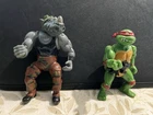 TMNT 1988 Lot: Raphael (Hard Head) and Rocksteady (Soft Head) Action Figures