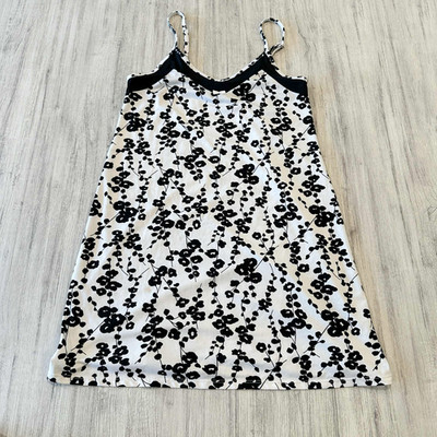 Linea Donatella Floral Black and White Chemise Night Gown Size Small